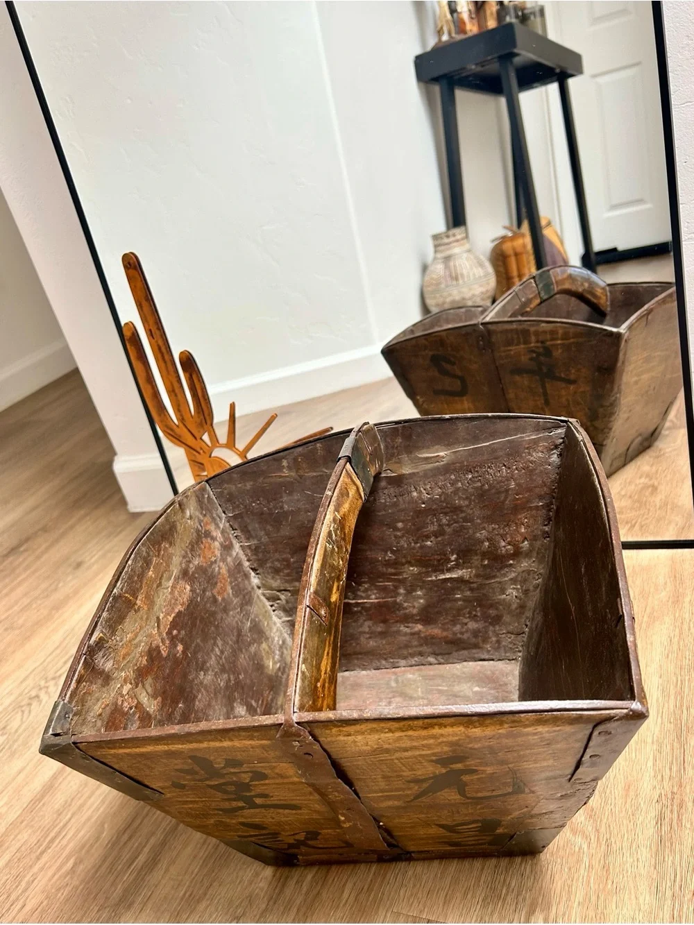 Vintage Chinese Wood Rice Bucket Primitive Grain Box Planter